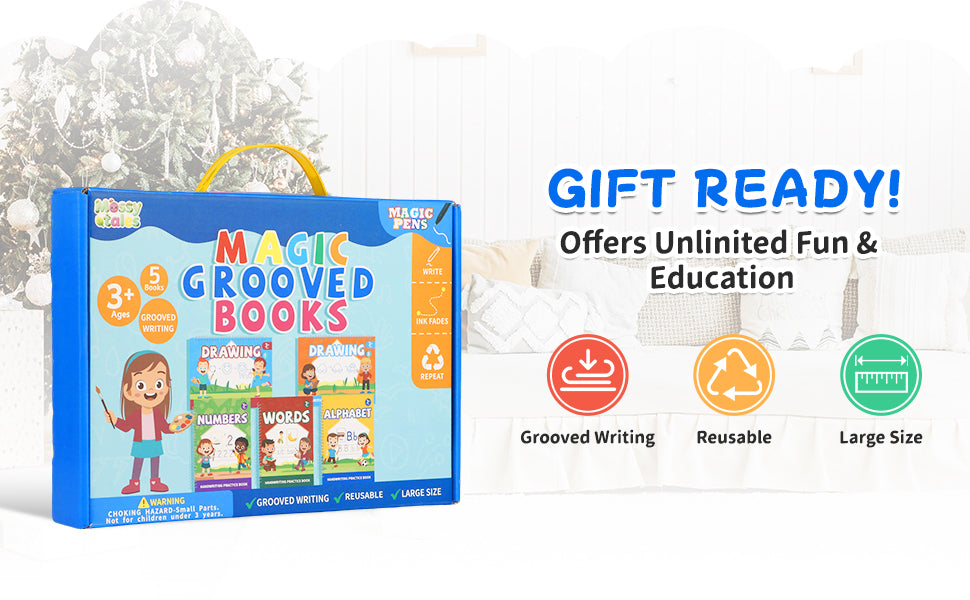 Magic Grooved Handwriting Practice Book for Kids 3-8 | Reusable Tracing Workbook with Auto-Fading Ink