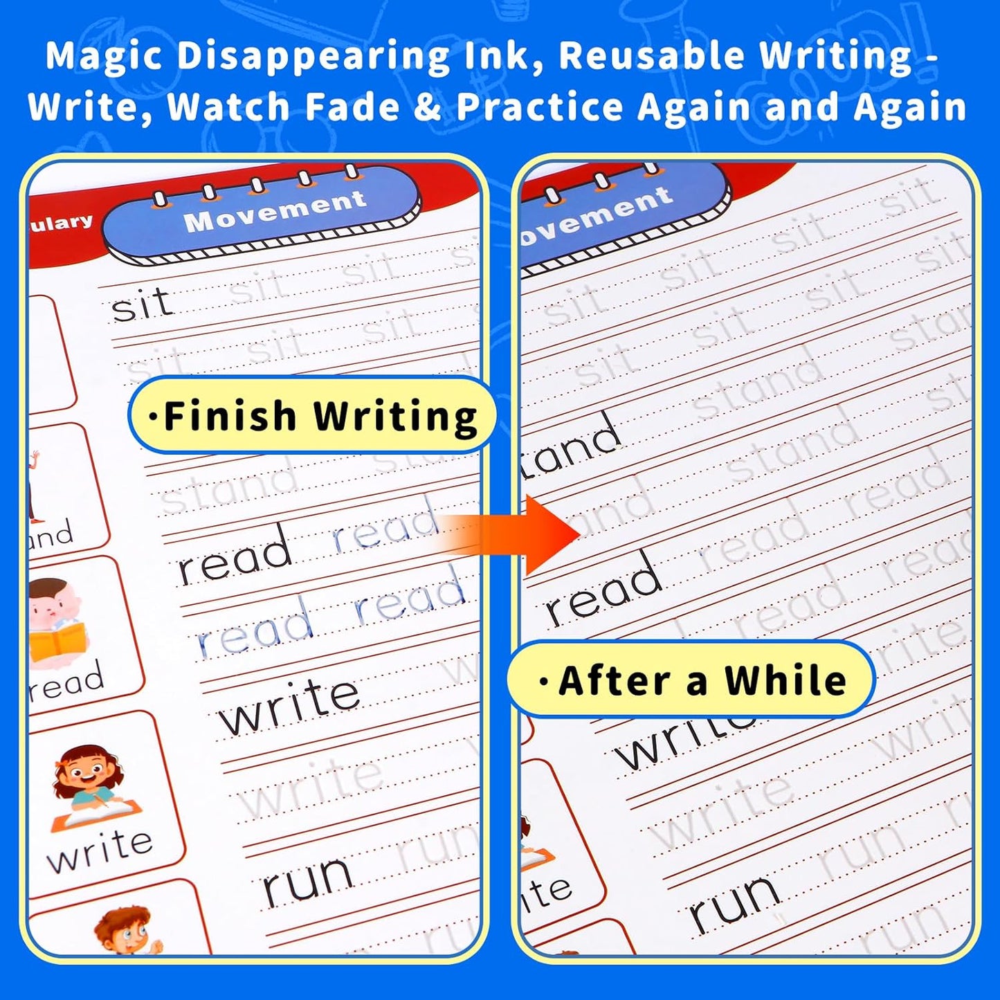 Magic Grooved Handwriting Practice Book for Kids 3-8 | Reusable Tracing Workbook with Auto-Fading Ink