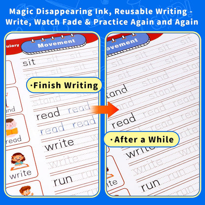 Magic Grooved Handwriting Practice Book for Kids 3-8 | Reusable Tracing Workbook with Auto-Fading Ink